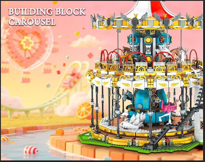 Sosuy Carousel Building Set, Electric Motorized Merry-Go-Round Model, Amusement Park Toy for Boy Girl Teen, Birthday Gifts for Adult Kid Ages 6 7 8 9+, City Construction Theme Collection 5086pcs