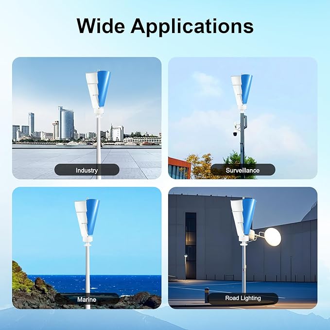 Bepritm Vertical Axis Wind Turbine, Wind Generator Kit with Controller & IP67 Protection, Ultra-Quiet Design for Home, RV, Business, Industrial Energy Supply (100W 12V White&Blue 2 Blades)