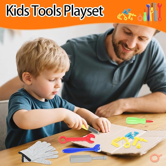 Kids Tool Set with Cardboard Cutter for Kids - 378Pcs STEM Construction Kit with Safe Saws, Fold-Roller, Gloves | Creative Building Educational Toys Gift for Boys Girls 4+