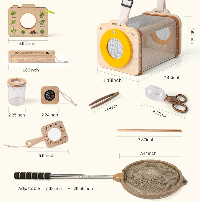 Bug Catcher for Kids, 10PCS Bug Catching Kit with Insect Cage, Butterfly Net, Magnifying Glass, Compass, Tweezers, ID Cards, Outdoor Explorer Kit Toys Bug Catcher Kit for Kids Boys and Girls Ages 3-12
