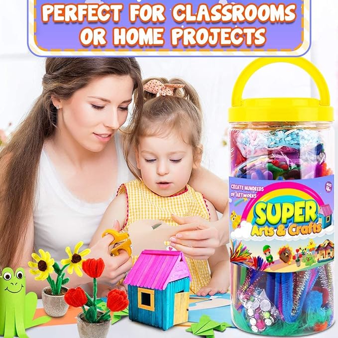 FUNZBO Arts and Crafts School Supplies for Kids - Christmas Kindergarten School Supplies Set with Glitter Glue Stick,Glue, Pipe Cleaners Craft and Kids' Scissor, Birthday Gifts for Girls Boys Age 4+