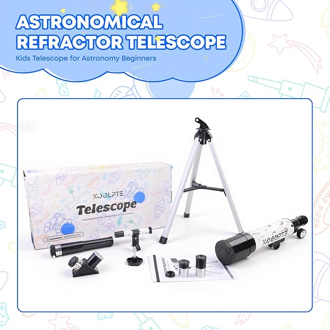 Kids Telescope for Astronomy Beginners – 50mm Portable Refractor Telescope with Tripod & Eyepieces, STEM Space Toy for Boys & Girls, Educational Gift for Kids Age 6–14