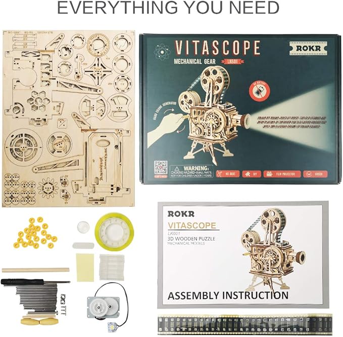 ROKR 3D Wooden Puzzle for Adults-Vitascope Model Building Kit-Wooden Vintage Projector Craft for Adults