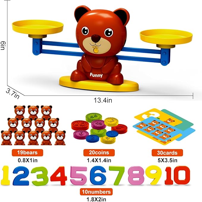 REMOKING Montessori Balance Scale Math Toy for Kids, Counting Bears Educational STEM Toy for Preschool Learning, Sorting & Number Recognition Toy for Toddlers Ages 3+