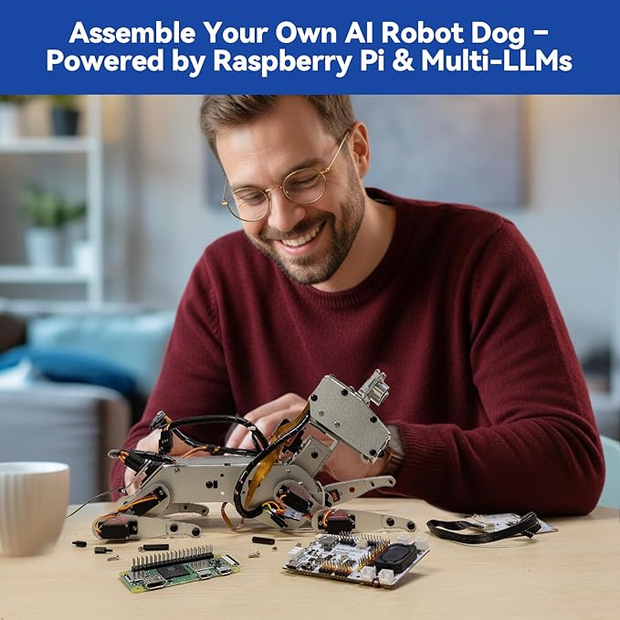 SunFounder AI Robot Kit with Raspberry Pi Zero 2 W+32G TF Card, ChatGPT-4o Enabled with Voice Command & Video Recognition, App Control, FPV, 12 Servos, Gyroscope, Camera, Mic