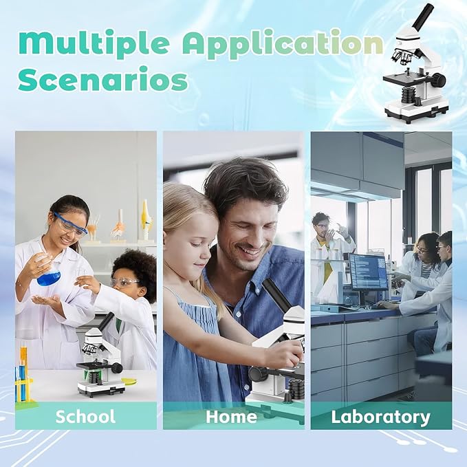 Compound Microscope for Adults & Kids - 40X-2000X Biological Microscopes for Students - Microscopio profesional with Dual LED Lights Phone Adapter Microscope Slide Set for School Lab & Education