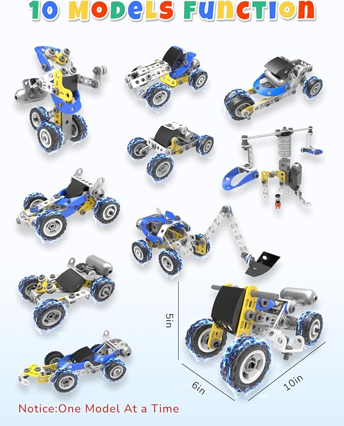 STEM Toys for 5 6 7 8+ Year Old Boy,10 in 1 Electric Building Toys for Kids Ages 4-8 5-7 6-8, Educational Racing Construction Science Kit for Boys 4-6 8-10, Creative Games Fun Birthday