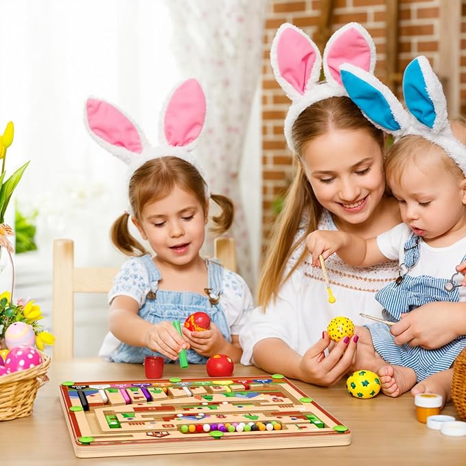 Magnetic Color and Number Maze for Montessori Toys,Wooden Matching Learning Counting Board for Toddler Ages 2-4,Toddler Fine Motor Skills Toys for Boys Girls
