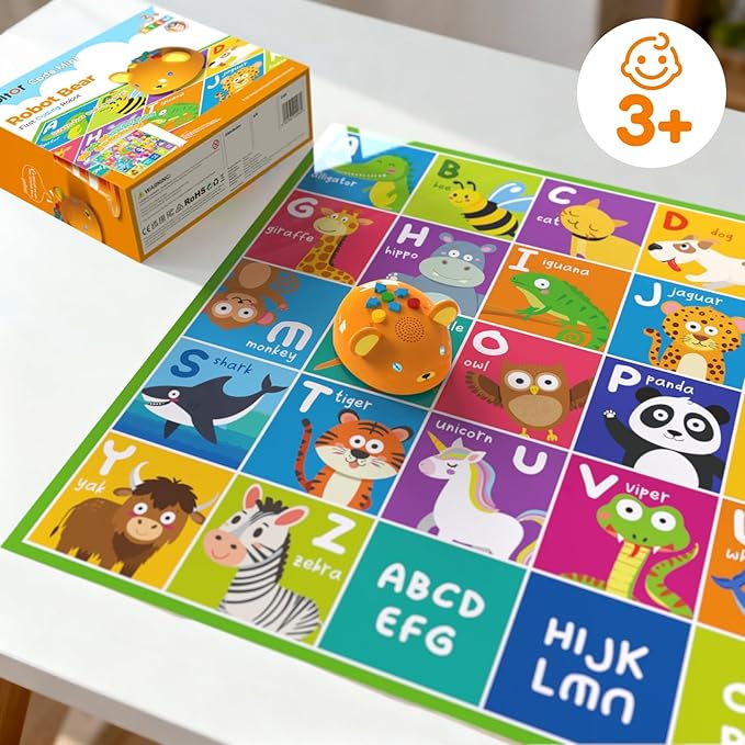 Robot Bear Screen-Free Coding Robot for Kids Ages 3-5, First Coding Toy with Lights, Sounds & Alphabet Map, STEM Learning Toy Birthday Gift for Boys & Girls