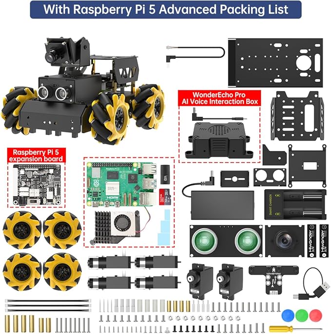 TurboPi Robot Car for RaspberryPi Large AI Model ChatGPT Vision Voice Scene Understanding Obstacle Avoidance Programmable Robotic Kit for Adult, Support Python Linux, Advanced Kit & RPi5 8GB