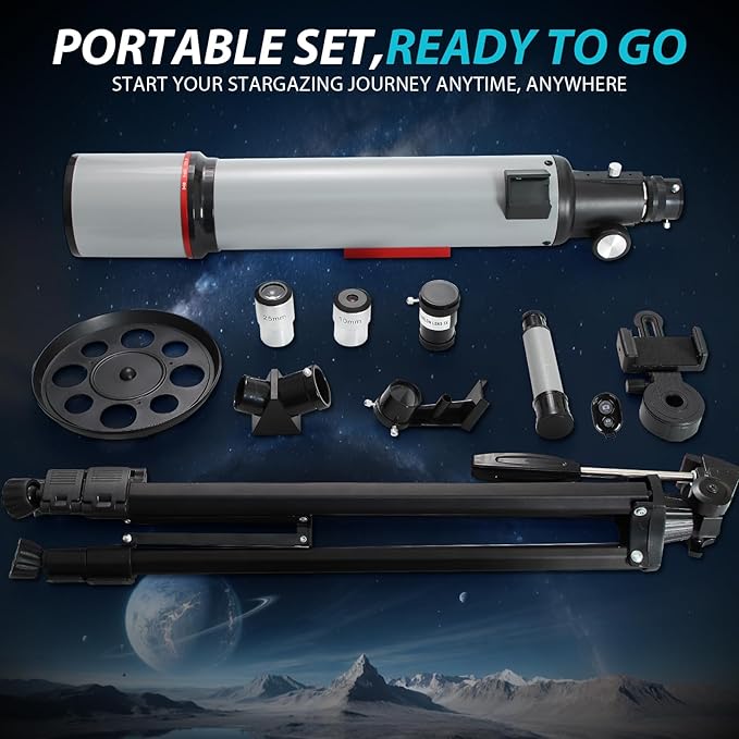 Telescope for Adults High Powered - 90mm Aperture 600mm Refractor Telescope for Kids & Beginners - Portable Astronomy Telescopes Profesional with Phone Adapter Tripod Carry Bag