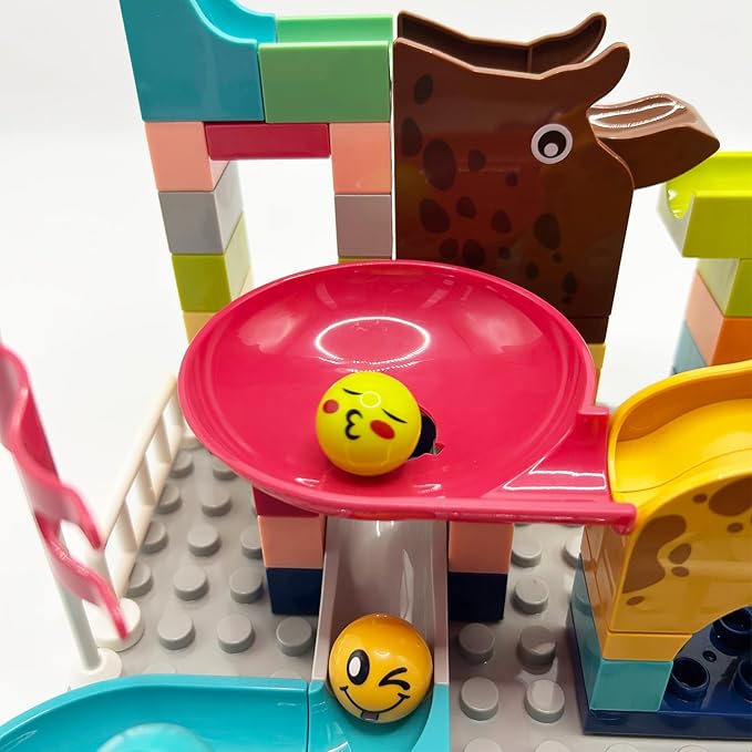 62Pcs Marble Run Classic Big Blocks Toys Set, Stem Educational Construction Toy with Dinosaur and Giraffe Theme, of Stem Educational Toys for Kids Age 3+