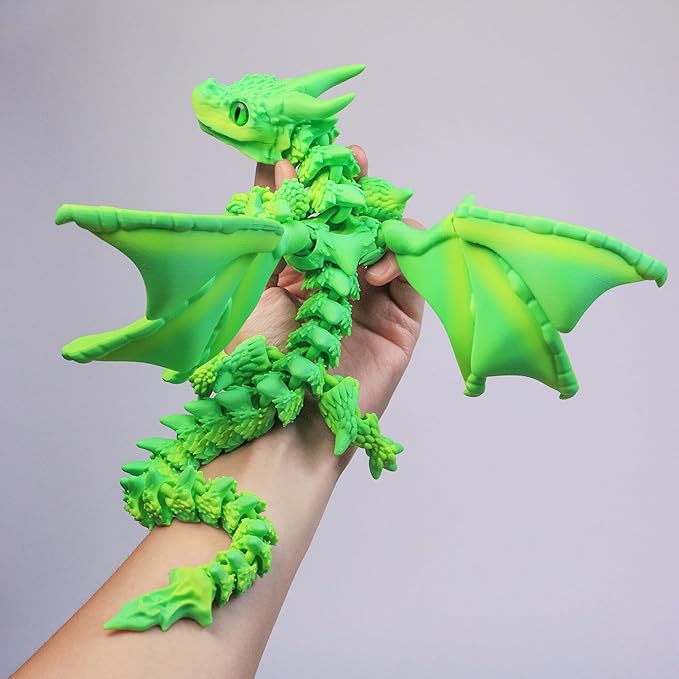 3D Printed Dragon with Wings,3D Printed Animals Toys, Fidget Dragon Toys, Flexible Articulated Winged Crystal Dragon Model,Desktop Pet Deco, Stocking Stuffers (Rainbow-Green)