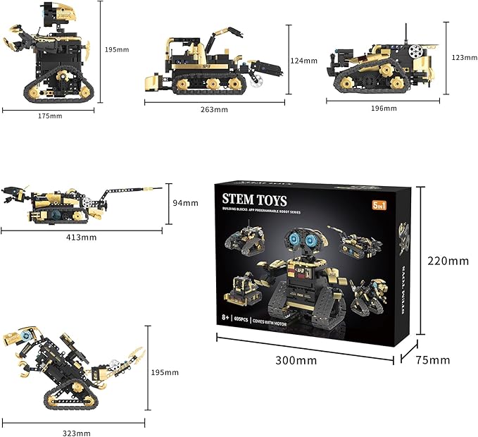 5 in 1 STEM Robot Toy Building Kit, Robot Building Kit with App & Remote Control for Kids Ages 8-14, Coding Robotics Technic Toy Bulldozer Erector for Boys Girls, 695 PCS