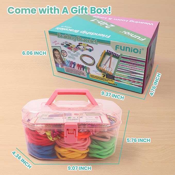 FUNiOi Weaving Loom Kit Toys for Kids, DIY Crafts Projects of 6 Potholders and 10 Friendship Bracelets, 2-in-1 Square Buildable Loom Knitting Kits, Gift Ideas for Girls 6-12 Years Old