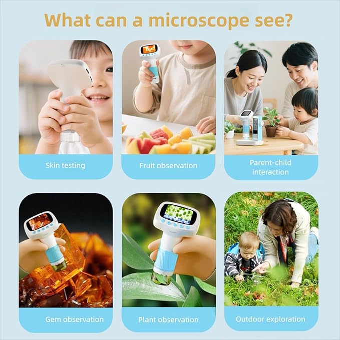 ViaGasaFamido Kids Microscope Kit Handheld Desktop 2-in-11080P High Definition Childrens Digital Microscope Professional Grade with Camera for 3+ Boys Girls