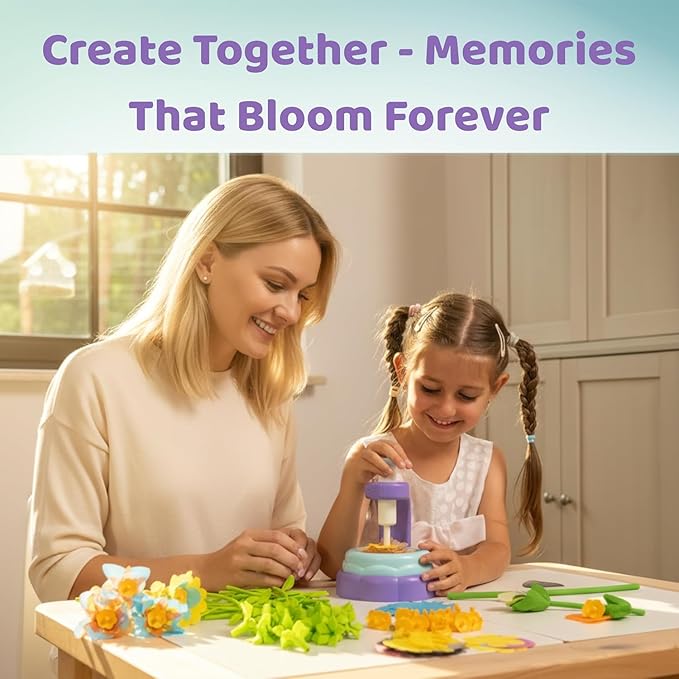 TOMLEON Fabric Flower Bouquet Craft Kit for Girls Ages 3+ ā Create Reusable Fabric Flowers with Press Tool & Stems ā Endless DIY Bouquets ā No Glue, No Sewing ā Perfect Creative Gift for Kids