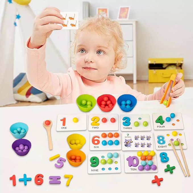 Montessori Arithmetic Math Toy Set, Montessori Arithmetic Kit, Silicone Number Learning with Beads, Number Cognitive Clip Bead Matching Gamefor Early Childhood Educational Activities (1Set)