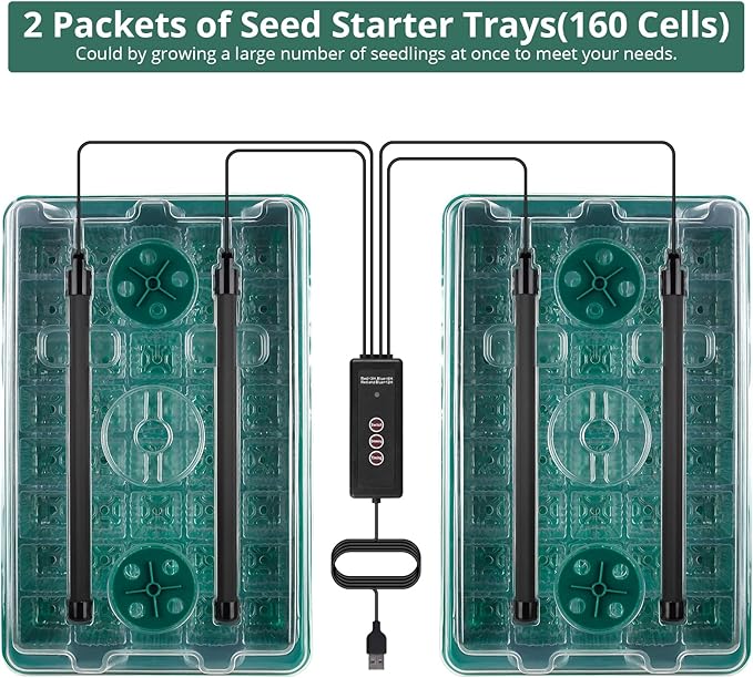 Sondiko Seed Starter Tray with Grow Light, 80 Cells Seed Starter Kit with Humidity Dome, Adjustable Brightness Plant Starter Trays, Indoor Plants Germination Kit(2 Pack)