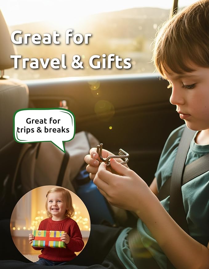 4-in-1 Classic Metal Puzzle Set by Sharp Brain Zone – Durable Brainteasers, Mechanical Logic Games, Brain Training Challenges, Travel Puzzles & Smart Gift