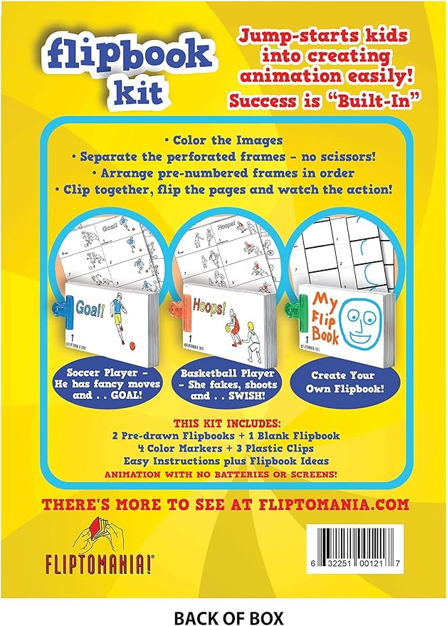 Fliptomania Bundle of 3 Flipbook Kits for Kids - Frog and Butterfly, Mona Lisa and Dancer, Basketball and Soccer - Save 15%