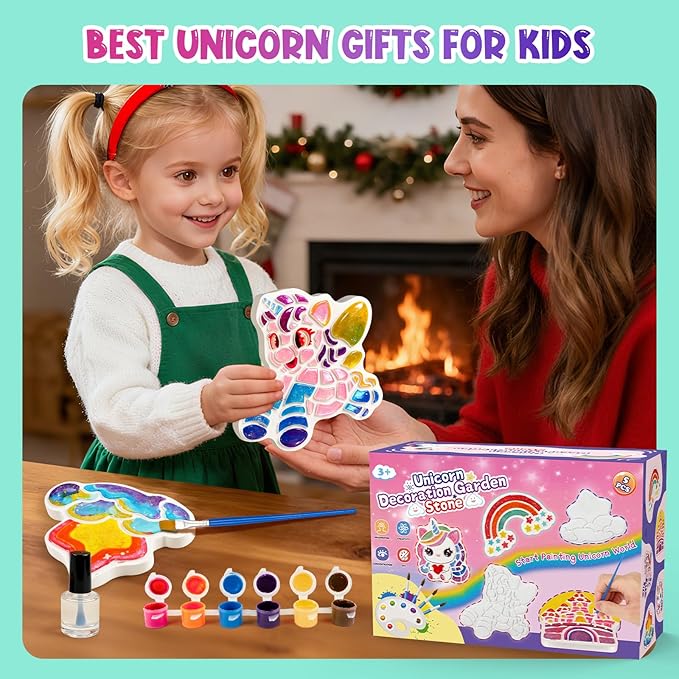Unicorn Stepping Stones Painting Kits For Kids, Outdoor Arts And Crafts Toys Garden Decoration Supplies, Paint Craft Kits For Kids Ages 4 5 6 7 8 9 10 + Year Old Boys Girls Birthday Christmas Gifts