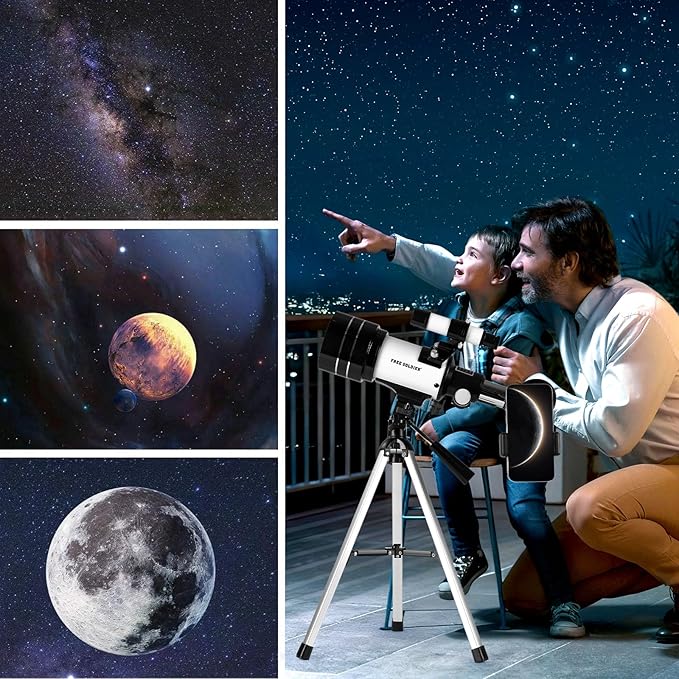 Telescope for Astronomy Beginners - 70mm Aperture Refractor Telescope for Stargazing with Adjustable Tripod Phone Adapter Wireless Remote Perfect Astronomy for Adults, White