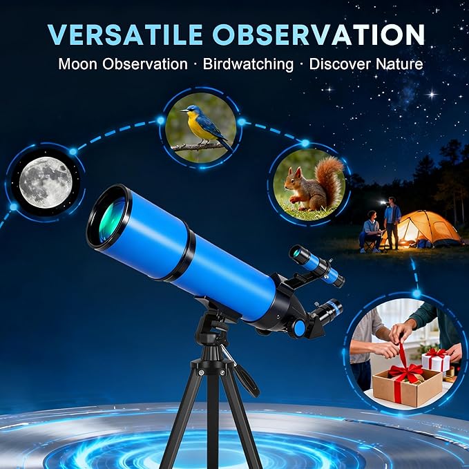 Hawkko Telescope for Adults & Kids, 80mm Aperture 600mm High Powered Telescope for Astronomy Beginners - Refractor Telescopes with AZ Tripod, Phone Adapter and Portable Bag for Moon Observation