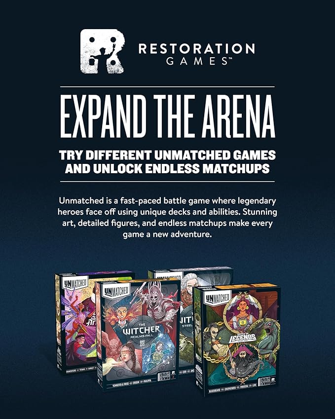 Restoration Games Unmatched The Witcher Steel & Silver - Strategy Board Game for Adults - Witcher Heroes Expansion with Double Sided Battlefield - 2-3 Players - 30 Min Playtime - Ages 9+