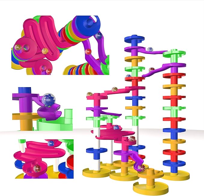 WEofferwhatYOUwant Super Ball Drop – 26-Piece Giant Marble Run for Toddlers 10M+ | Extra Tall STEM Tower Toy with Large Balls, Windy Ramps & Double Bridges | Expandable, Durable & Educational Toy Set