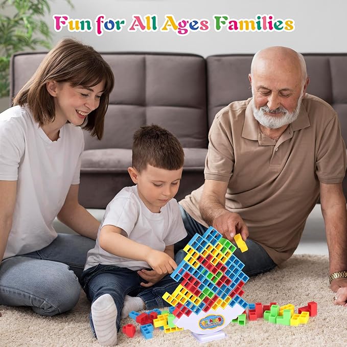 48Pcs Tetra Tower Game, Family Board for 2 Players Family Games, Christmas Stocking Stuffers for Teen Boys, Girls, Kids, Adults, Building Blocks Balance Games Toys for Family and Classroom