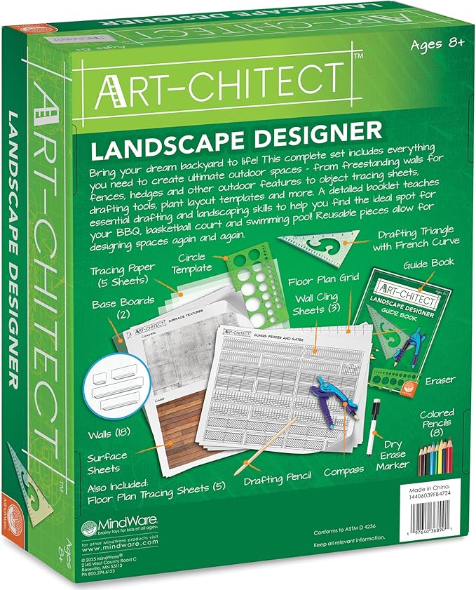 MindWare Art-chitect Landscape Designer for Kids – 3D Landscape Design Kit for Kids Ages 8 and Up – Learn The Basics of Architecture As You Design Start to Finish