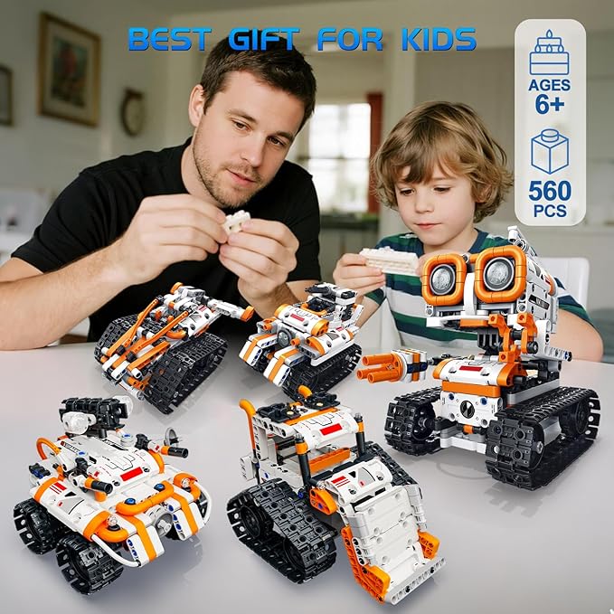 5 in 1 STEM Robotics Building Kit, 560 PCS APP/Remote Control Robot Toy Building Block Sets, Compatible with Lego Robot Control & Programming, Coding Robotic Toys Birthday Great Gifts for Boys 8-14