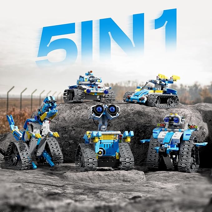 Robot Building Kit with Remote Control STEM Gifts for Kids Boys Ages 8-14, Technic Coding Robotic Toys for Teenās Birthday, Build 5in1 Models with 488 Pieces