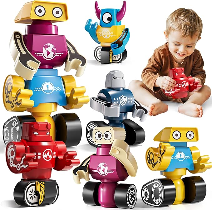 Magnets Robot Building Toys for Kids Ages 3-5 4-8 - 36 PCS Monsters Toys Robot Stacking Building Blocks Set with Storage Box, Creative Learning Christmas and Birthday Gifts for Boys Girls 2-4
