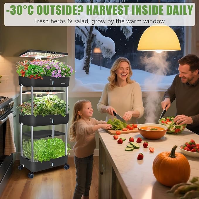 44-Pod Indoor Hydroponic Growing System + 3 Free Seeds Starter Kit (Lettuce, Salad Mixed, Basil Seeds) – Dual 53W Full-Spectrum LED, 10-L Water Tank, 2-Tier Grow Pods (66 Pods)