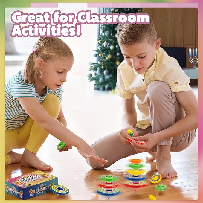 IPIDIPI TOYS Spineez Stacking Spinning Tops for Kids – Set of 3, 15-Piece UFO Spinner Toys – Ideal Stocking Stuffers for Kids, Birthday Party Favors, Goodie Bag School Prizes for Boys & Girls