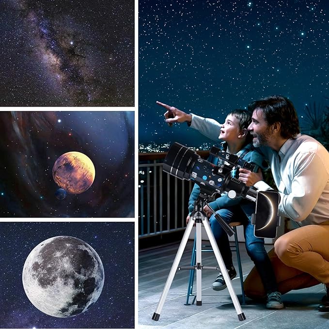 Telescope for Adults Astronomy, 70mm Aperture 300mm Focal Length Portable Astronomical Telescope for Beginners Age Over 8 Years Old with Wireless Remote Carry Bag Tripod, Space