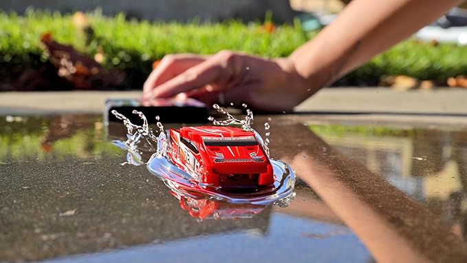 FLAT 2 FAST Original Stunt Card Racer – Flat Car Racer and Pocket Size Racecar Launcher with Built-in Button for Stunt Launching and Racing – Compact – Red