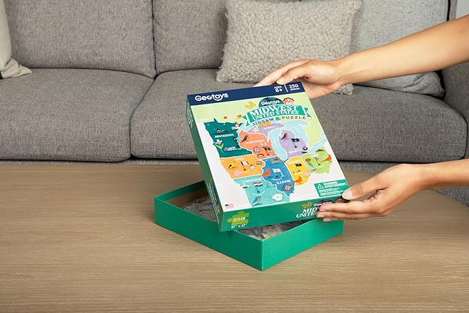 Geotoys Midwest Region Jigsaw Puzzle - 250 Piece Puzzles for 8 Year Olds - Jigsaw Puzzles for Kids Ages 8-12 Years Old - Kids Puzzle Games with Colorful Landmarks