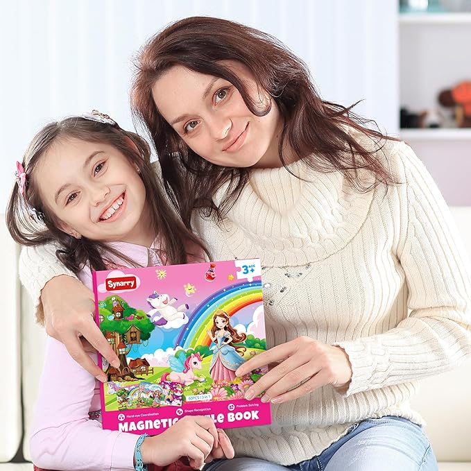 SYNARRY Unicorn Princess Fairy Magnetic Puzzles for Toddlers 3-5 Girls, 20 Pieces Travel Puzzles for Kids Ages 4-6, Car Airplane Road Trip Activities Games Toys for 3 4 5 Year Old Girls Birthday Gifts