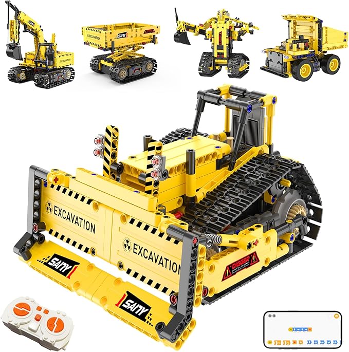 5 in 1 Building Toys STEM Robotics Kits - Remote-Controlled Excavator Engineering Kit for Kids Age 6 7 8 9 10 11 12-14 with 555 Pieces,DIY Educational Science Kits Gift for Boys & Girls