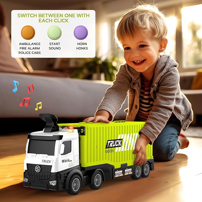 Carrier Truck Race Track Boys Toys, Foldable 3 Layer Toddler Track Playset, Toy Truck Transport Car Carrier & 8 Race Cars, Truck Car Kids Toys for Age 3 4 5 6+ Years Old Boys Girls