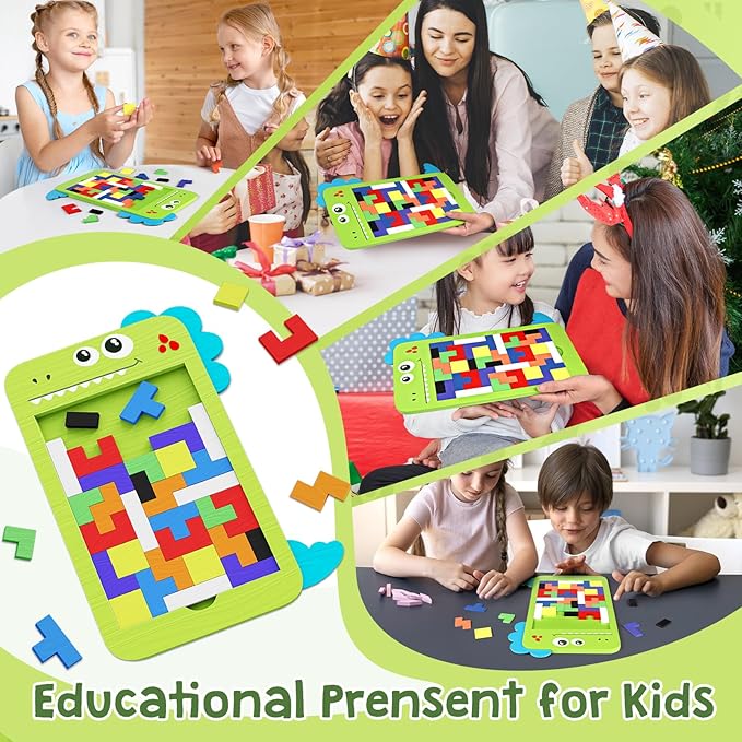 40 Pcs Wooden Blocks Puzzles, Jigsaw Puzzles, Wooden Brain Teaser IQ Game Toy, Educational Puzzle, Intelligent Tangram 3D Russian Blocks for 3+ Years Old Kids