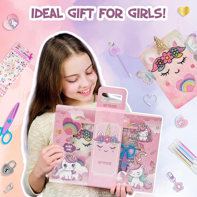 QIYVLOS DIY Journal Kit with Diary, Magical Theme Journaling Stationary Supplies Set Toys for Ages 8-13, Birthday Arts and Crafts Gifts for Teen Girls Ages 8 9 10 11 12 13 14 Year Old