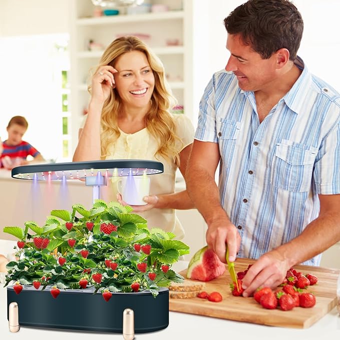 Indoor Garden Hydroponics Growing System12 Pods Plant Germination Kit Aeroponic Herb Vegetable Growth Lamp Countertop with LED Grow Light Hydrophonic Planter Grower Automatic Water Circulation (Green)
