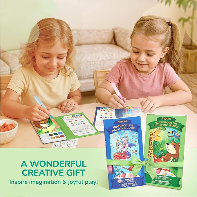 JoyCat 2 Pack Pocket Paint with Water Coloring Books for Kids, Art & Craft Activity Toy Set, Creative Travel & Home Painting Kit, Gifts for Girls & Boys Ages 3-8 (Ocean Princess & Animals)