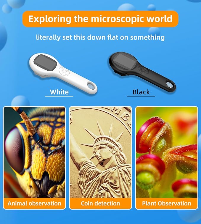 T TAKMLY Mini Pocket Digital Microscope, Macro Fixed Focus Magnifying Glass, Portable Handheld USB Digital Microscope 500x Magnification, 4X Zoom