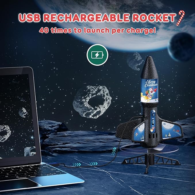 Rceico Rocket Launcher for Kids 200ft of Flight Altitude Model Rocket Kits with Launch Set, Parachute Safely, Outdoor Toys Christmas Birthday Gifts for Kids Boys & Girls Ages 8-13