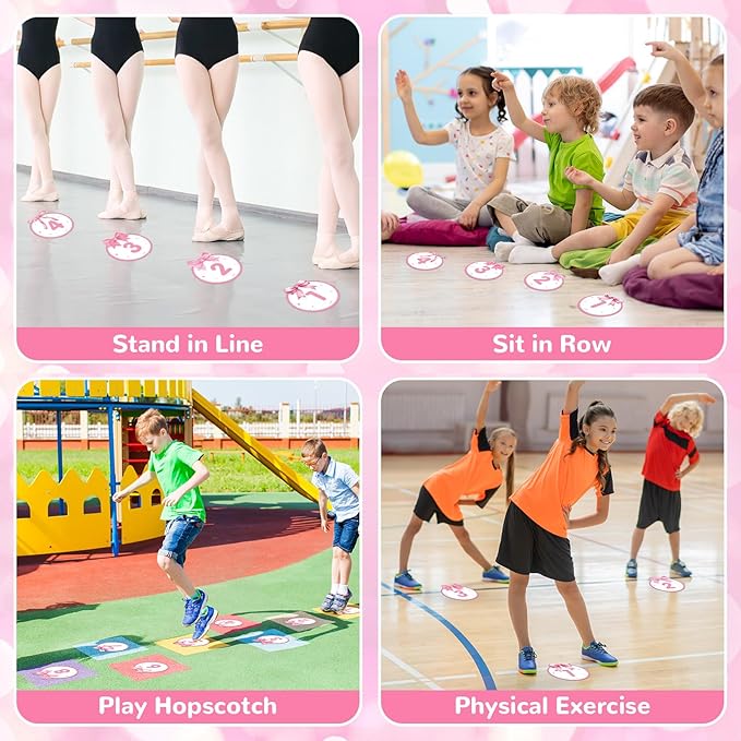 Number Spot Markers Stickers Line Up Spot Floor Decals 36Pcs 4”Pink Bow Floor Stickers Number Floor Dots for Back to School Kindergarten Preschool Elementary Teaching & Training Supplies